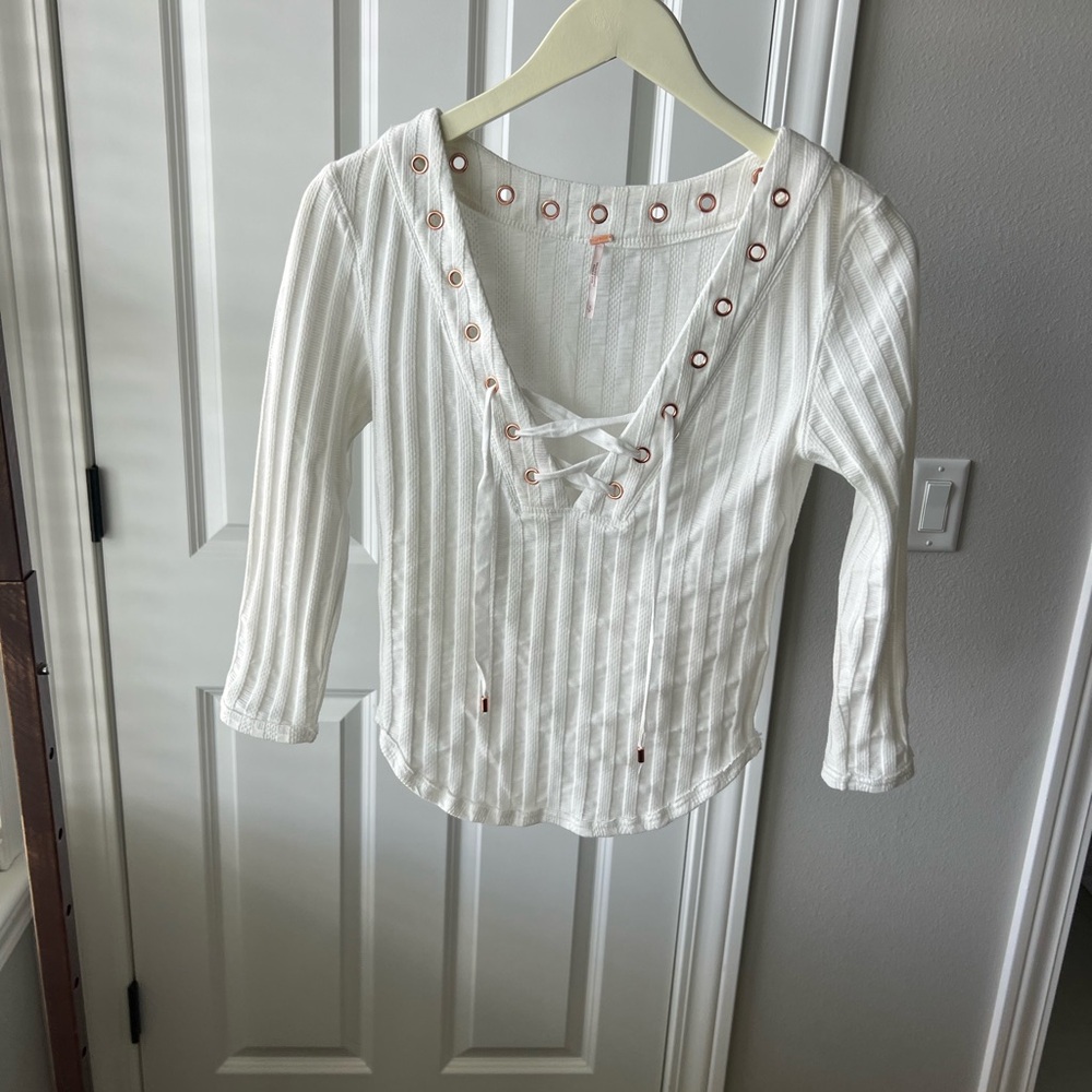 Free People Cream Textured Top with Grommets